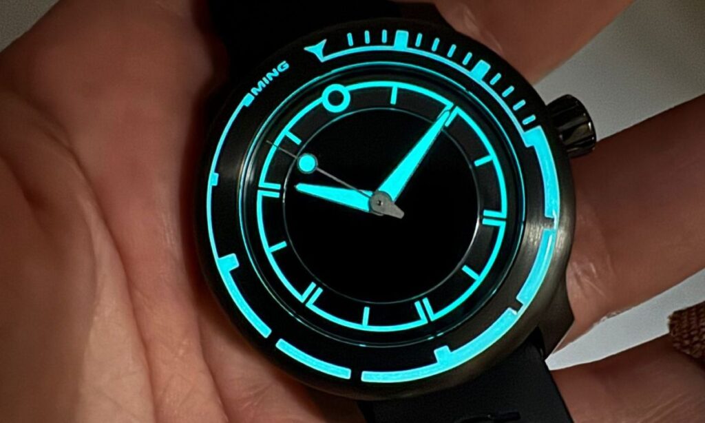 MING 18.01 H41 DLC black 1000 metre dive watch with luminous dial