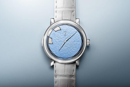 Parmigiani Fleurier Marks 30 Years With a Four-Note Carillon Tourbillon Parmigiani Fleurier Carillon Tourbillon in white gold with morning blue dial and visible four-gong chiming mechanism