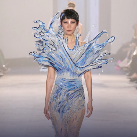 Rahul Mishra’s Alchemy turns the five elements into quietly powerful couture Rahul Mishra Alchemy haute couture runway look with intricate embroidery and sheer detailing