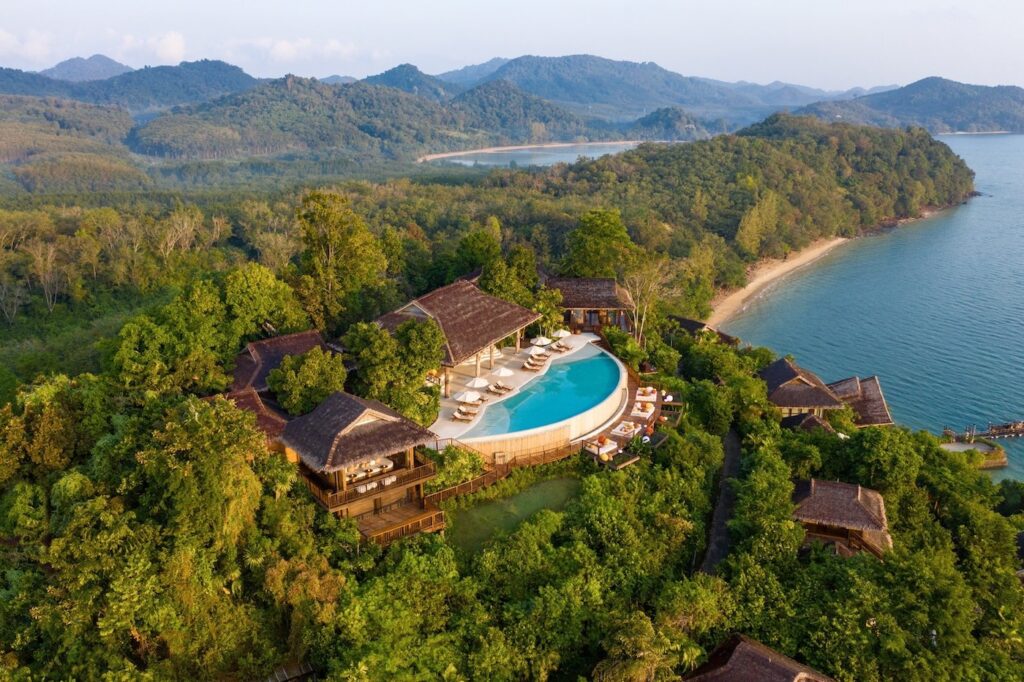 Private pool villa at Six Senses Yao Noi overlooking lush tropical greenery in Thailand