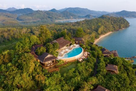 Private pool villa at Six Senses Yao Noi overlooking lush tropical greenery in Thailand