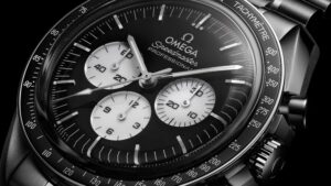 Omega Speedmaster Moonwatch Professional Reverse Panda with black lacquer dial and white sub-dials