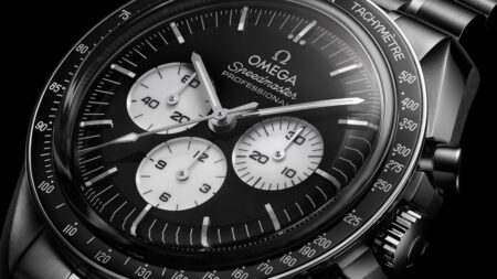 Omega Speedmaster Moonwatch Professional Reverse Panda with black lacquer dial and white sub-dials