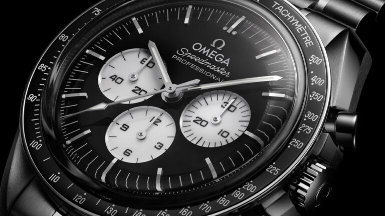 Omega Speedmaster Moonwatch Professional Reverse Panda with black lacquer dial and white sub-dials