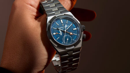 Vacheron Constantin Sends the Overseas Dual Time on a Titanium World Tour Vacheron Constantin Overseas Dual Time Cardinal Points titanium watch with directional dial colors