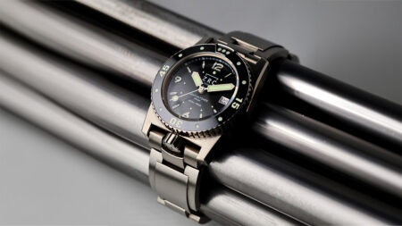 ZRC Grands Fonds MN64 Titanium dive watch with black ceramic bezel and dark sunburst dial