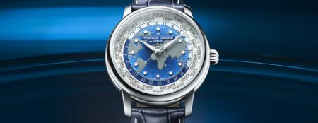Frederique Constant Refines the Classic Worldtimer Manufacture Frederique Constant Classic Worldtimer Manufacture with blue world map dial