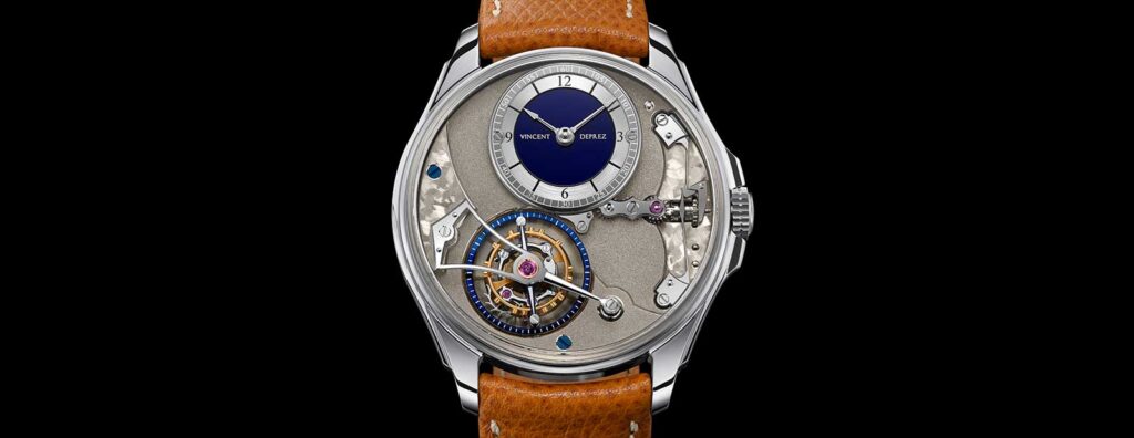 Vincent Deprez Scientific Tourbillon with blue grand feu enamel dial and exposed keyless works