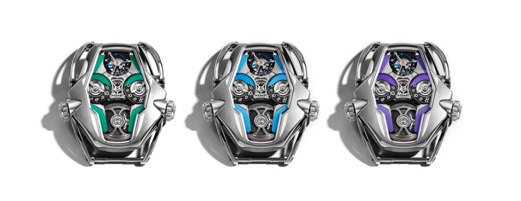 MB&F HM12 The Guardian titanium flying tourbillon watch with robot-shaped stand