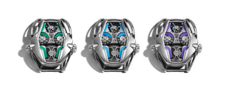 MB&F HM12 The Guardian titanium flying tourbillon watch with robot-shaped stand