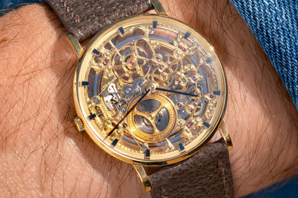 Audemars Piguet skeleton watch showing an openworked movement inside a shaped case