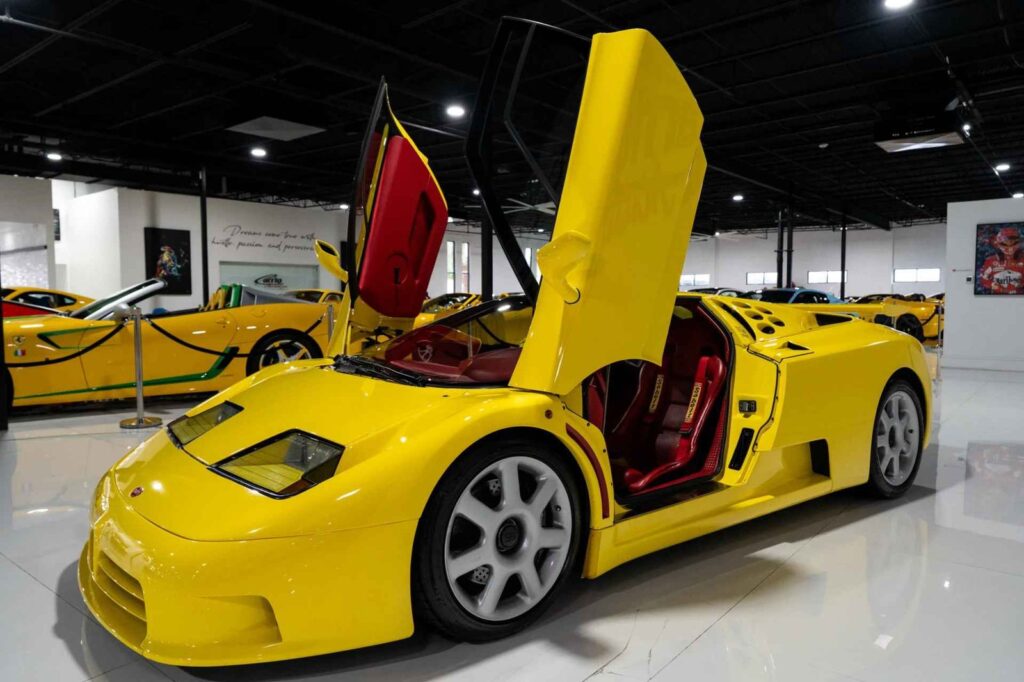 A Yellow Bugatti EB110 Super Sport With a Red Cabin Heads to Market 1995 Bugatti EB110 Super Sport in Giallo Bugatti with red leather interior