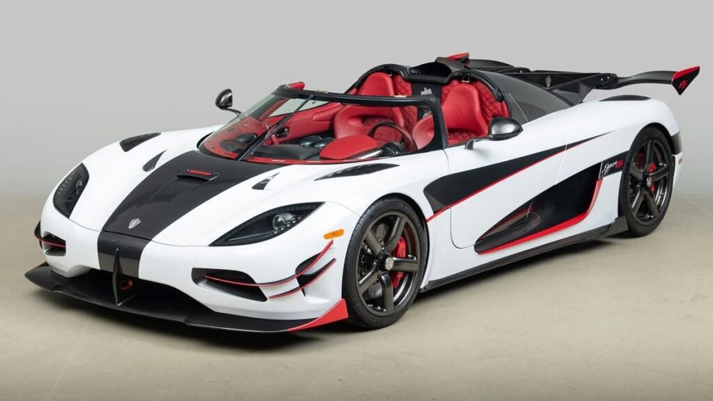 This Arctic White Koenigsegg Agera RS Is Loaded With Nearly $485,000 in Options Arctic White Koenigsegg Agera RS with red accents and black aerodynamic details