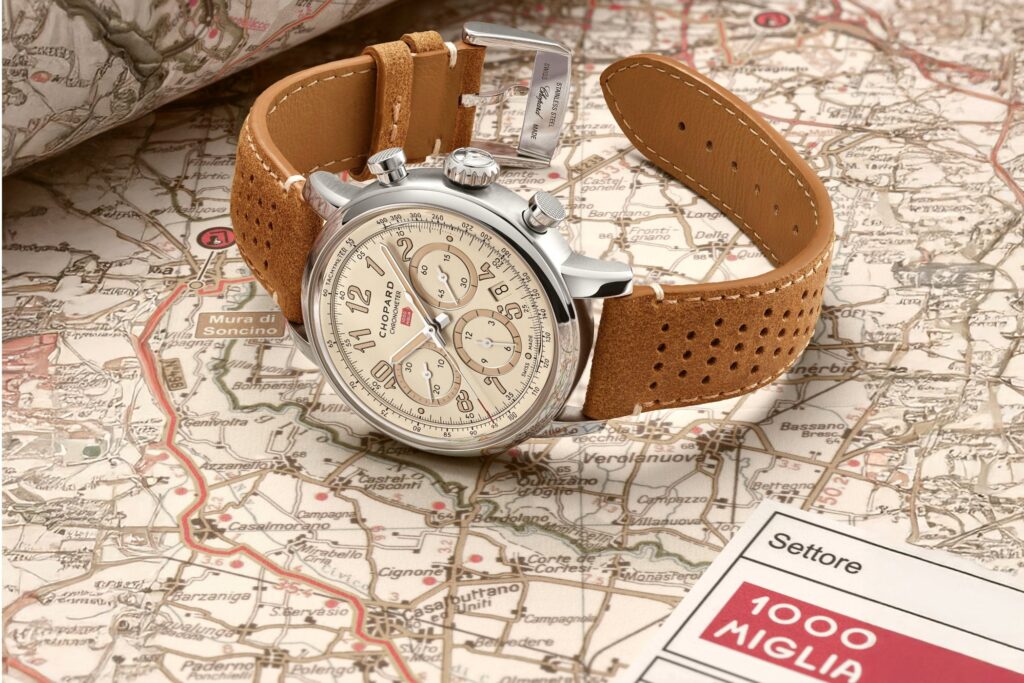 Chopard’s Mille Miglia Classic Chronograph Raticosa Returns to a Legendary Mountain Pass Chopard Mille Miglia Classic Chronograph Raticosa with eggshell dial and brown perforated leather strap