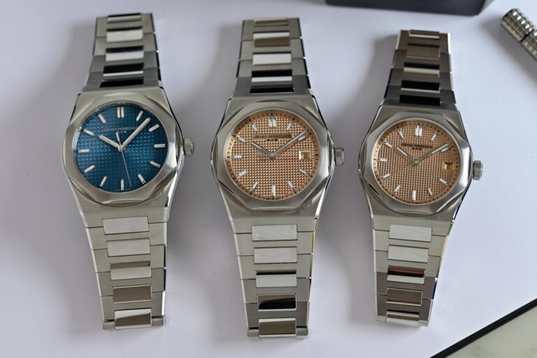 Girard-Perregaux Expands the Laureato Fifty With New 36mm and 39mm Models Girard-Perregaux Laureato Fifty stainless steel watch with Clous de Paris dial and integrated bracelet