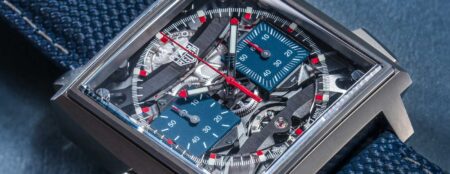 TAG Heuer Monaco and the Square Chronograph That Redefined Racing Style Vintage Heuer Monaco chronograph with blue dial and square case on a racing-inspired backdrop