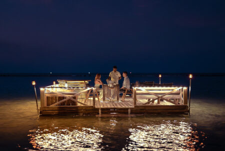 Sun Siyam Pasikudah Opens Aqua Lounge on the Waters of Pasikudah Bay Aqua Lounge floating dining platform on the waters of Pasikudah Bay at sunset