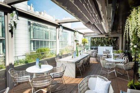 Angler Sets the Scene for a Refined Father’s Day Lunch Above London Dining terrace at Angler Restaurant overlooking the London skyline