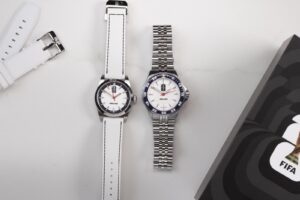 AXIA’s England World Cup Watches Put Football Colours Into Swiss Automatics AXIA England Argos and Enosi FIFA World Cup 2026 watches with blue, white and red detailing