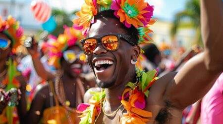 How to Experience Barbados Crop Over Like a Local Revellers in colourful costumes celebrating Barbados Crop Over Festival
