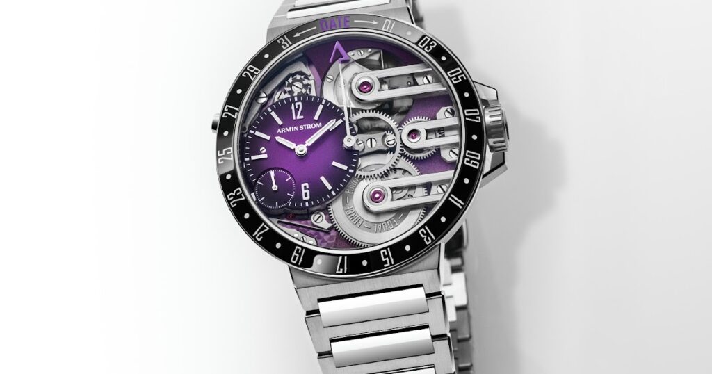 Armin Strom Orbit Midnight Purple watch with purple colour extending into the movement