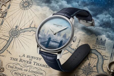 Arnold & Son Gives London a Luminous Skyline Watch with The Limited Edition Arnold & Son HM London Skyline watch with blue mother-of-pearl London skyline dial