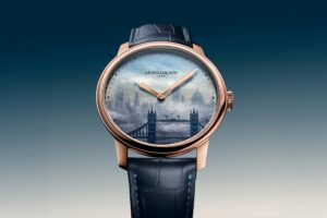 Arnold & Son Captures London in a Luminous HM Limited Edition Arnold & Son HM London Skyline x The Limited Edition watch with blue mother-of-pearl London skyline dial