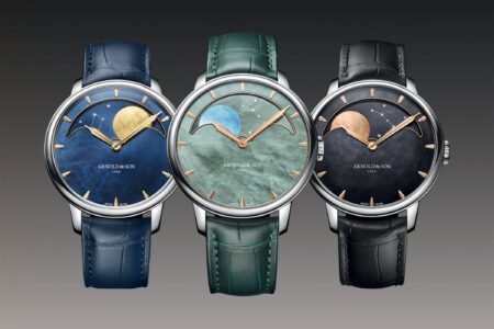 Arnold & Son Brings the Perpetual Moon Into Steel With Three Lunar Colours Arnold & Son Perpetual Moon 41.5 Steel Colours of the Moon collection with coloured lunar dials