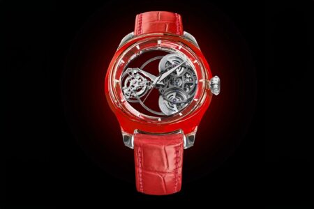 ArtyA Sharpens the Purity Tourbillon with a Sapphire Sport Edition ArtyA Purity Tourbillon Sport Edition sapphire watch with coloured gasket and skeletonised tourbillon movement