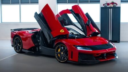 Australia’s first Ferrari F80 in Rosso Corsa with yellow accents in Sydney
