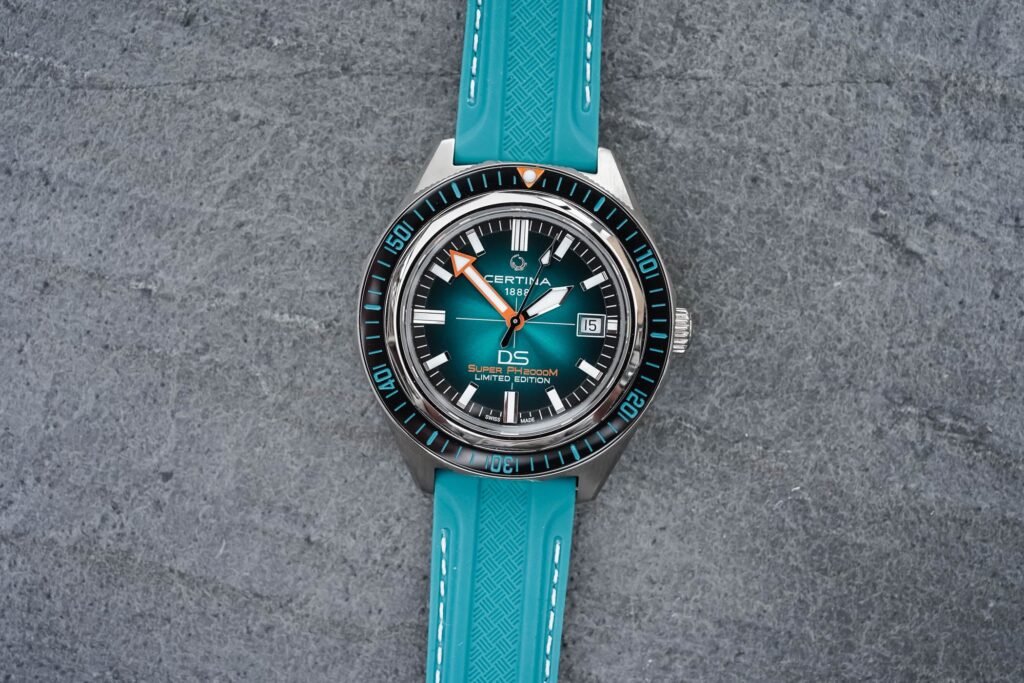 Certina Takes the DS Super PH2000M Sea Turtle Conservancy to 2,000 Metres Certina DS Super PH2000M Sea Turtle Conservancy dive watch with teal dial and titanium case