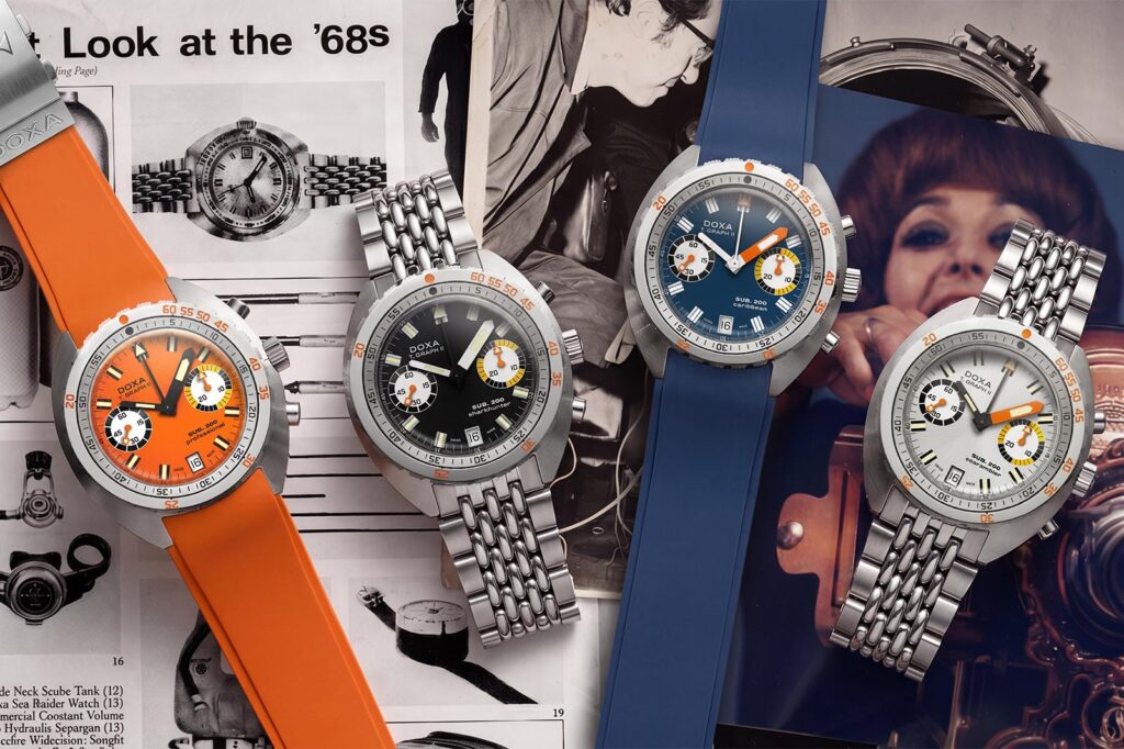 Doxa SUB 200 T.Graph II dive chronograph in Caribbean Blue on a rubber strap
