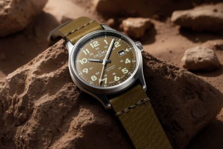 Delma Gives the Commander Pilot’s Watch a Sharper 40mm Case Delma Commander 40mm pilot watch with luminous Arabic numerals on leather strap