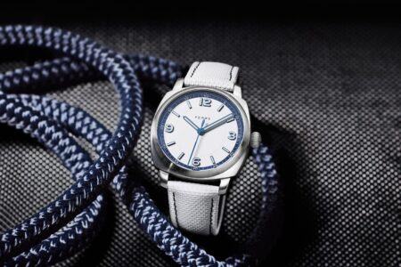 Fears Gives the Brunswick 40 a Nautical Edge With the Helmsman ES Fears Brunswick 40 Helmsman ES watch with white dial and marine blue details