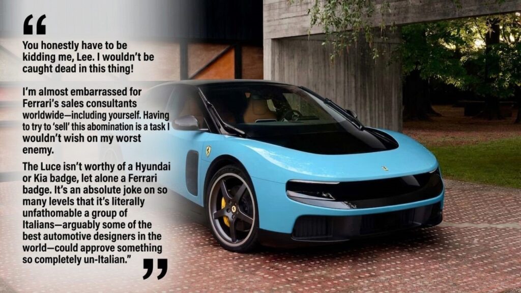 Ferrari Luce Pitch Exposes a Divide Over Maranello’s Electric Future Ferrari Luce electric vehicle shown as a polarising new model from Maranello