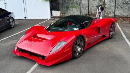 Ferrari P4/5 by Pininfarina at a car event in Greenwich Connecticut