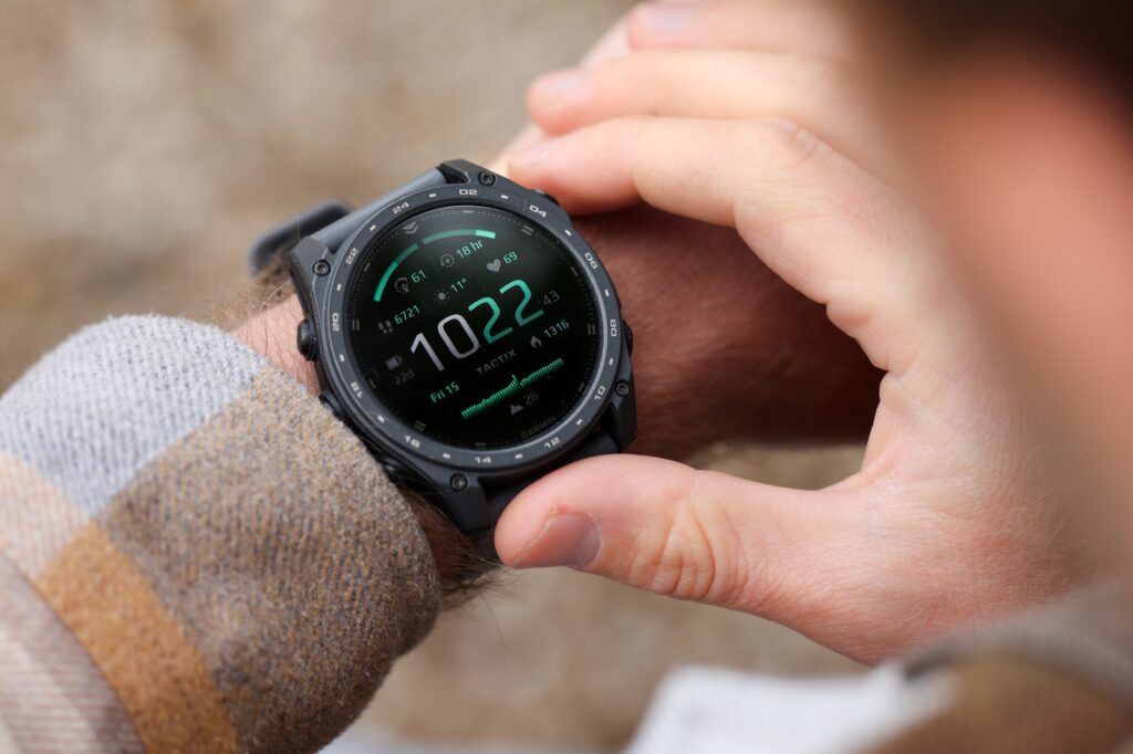 Garmin Tactix 8 Cerakote Edition smartwatch with matte tactical finish and silicone strap