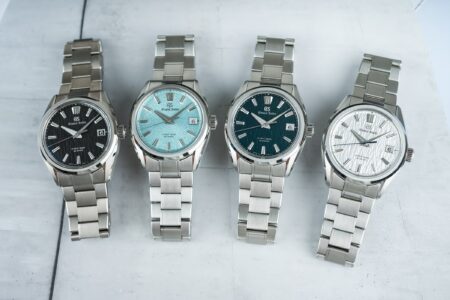 Grand Seiko Refines Four Evolution 9 Hi-Beat Classics with a Better Bracelet Grand Seiko Evolution 9 Hi-Beat watches with Birch and Genbi Valley dials on updated bracelets