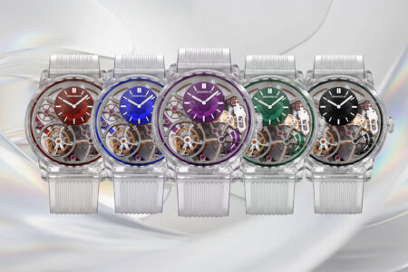 Grandeur Tilt 24 degree angled tourbillon watch with transparent case
