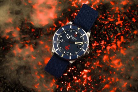 Hanhart Turns the Aquasphere Into a Firefighter’s Timing Tool Hanhart Thermosphere Limited Edition watch with blue dial and firefighter-inspired bezel