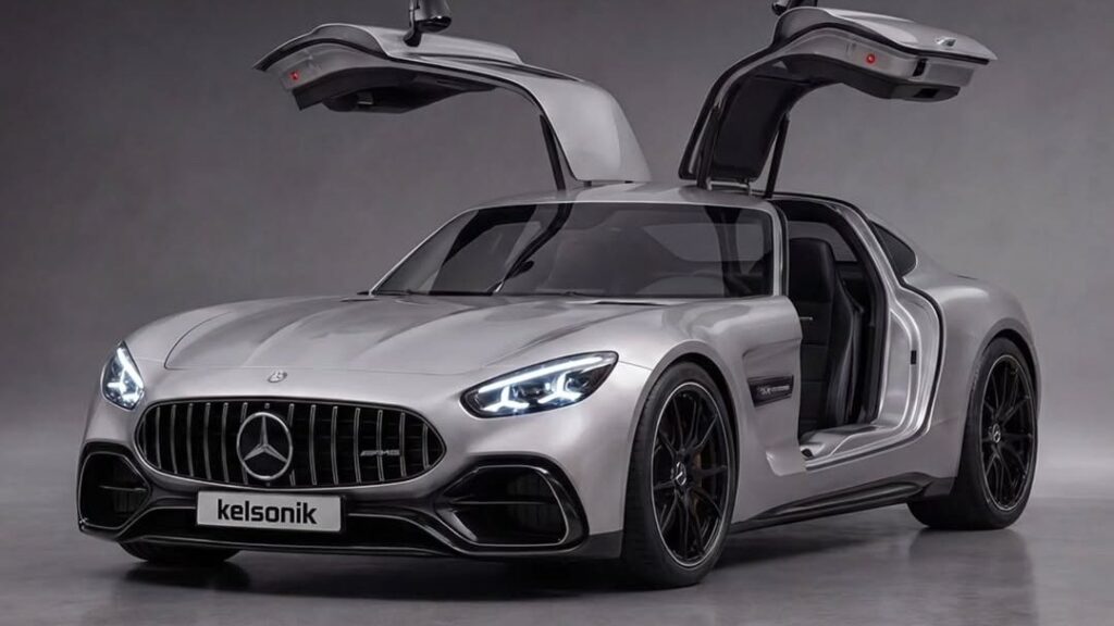 Digital Mercedes SLS AMG concept with gullwing doors inspired by the AMG GT 4-Door Coupe EV