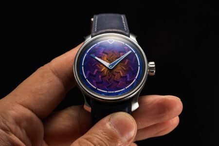 Ming and J.N. Shapiro Turn Guilloché Into Lightning Ming x J.N. Shapiro 37.06 Lightning watch with blue and purple guilloche dial