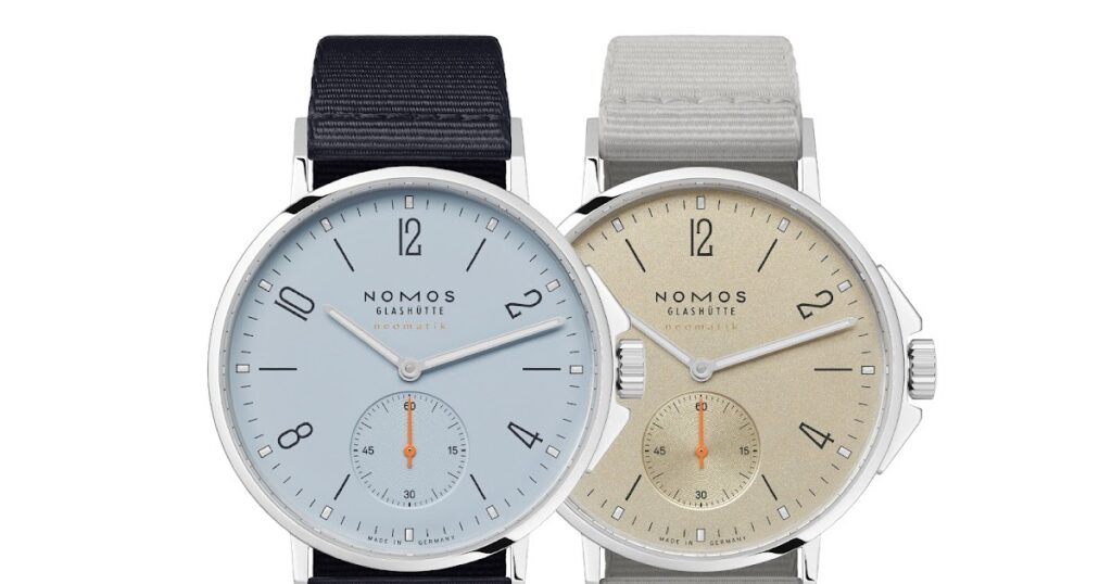 Nomos Glashütte Ahoi neomatik sky and sand 36.3 mm watches