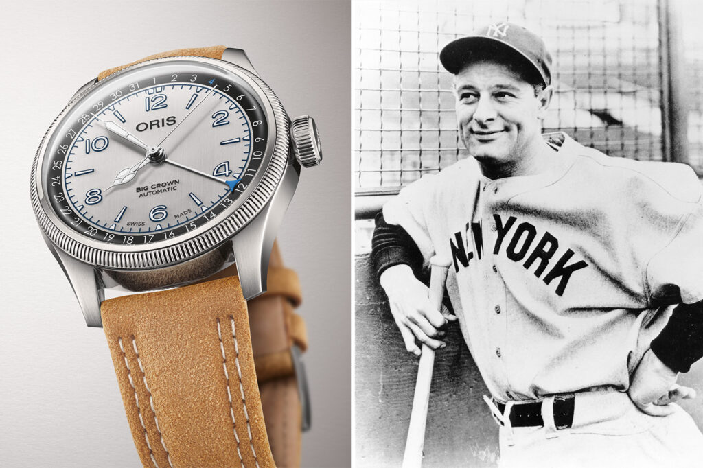Oris Lou Gehrig Limited Edition Big Crown Pointer Date with silver dial and blue accents