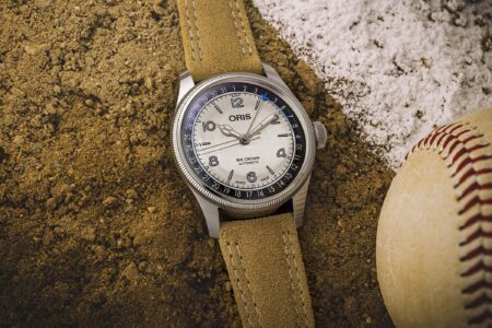 Oris Big Crown Pointer Date Lou Gehrig Limited Edition with silver-grey dial and brown suede strap