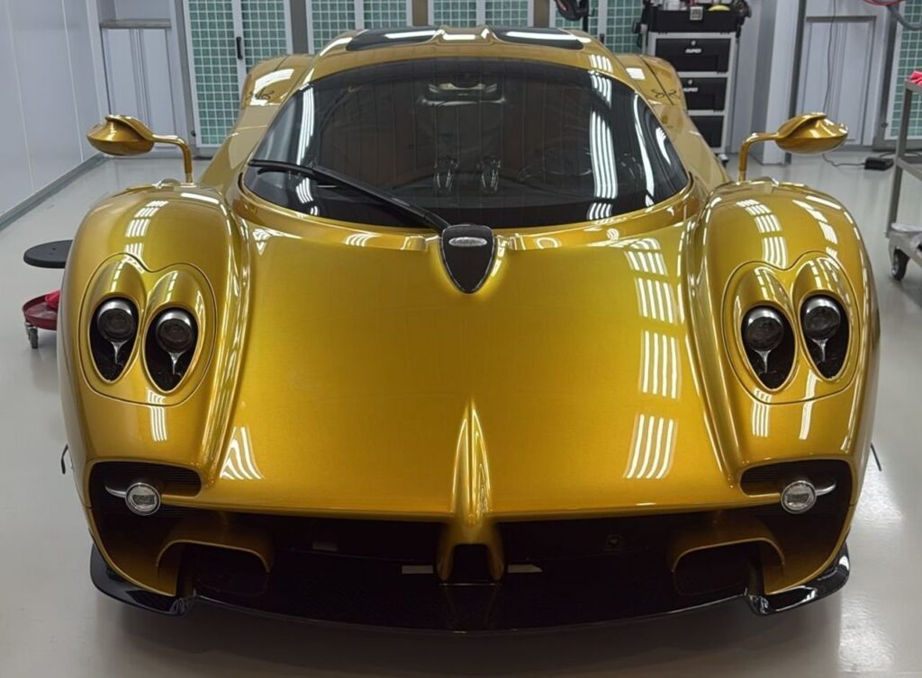 Gold bespoke Pagani Utopia Madonna of the Car Nation with moon rock paint