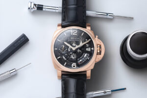 Panerai Luminor 31 Giorni PAM01631 in a Goldtech case with skeleton dial and power reserve display