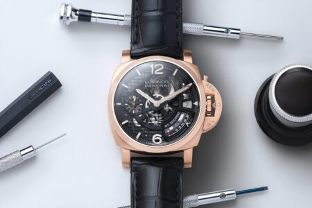 Panerai Turns the Luminor Into a 31-Day Mechanical Statement Panerai Luminor 31 Giorni PAM01631 in a Goldtech case with skeleton dial and power reserve display