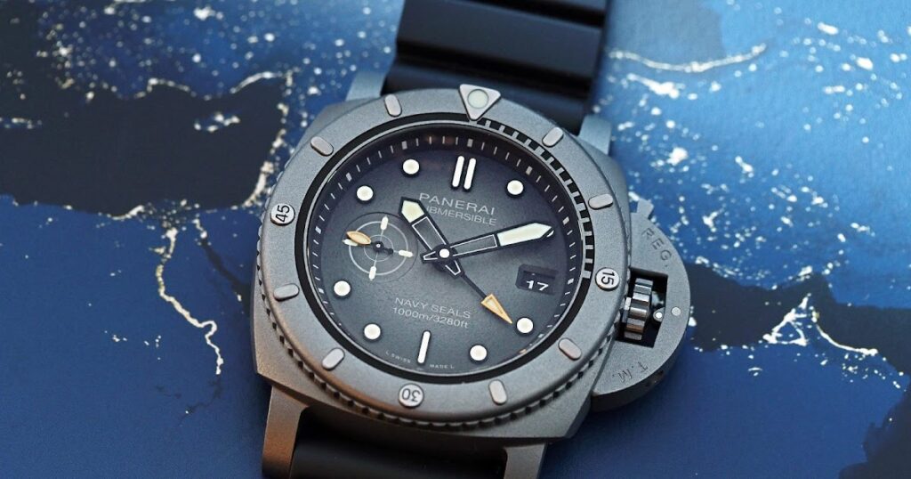 Panerai Takes Hafnium Deep With the Submersible Navy SEALs Afniotech Panerai Submersible Navy SEALs Afniotech Experience PAM01089 with grey hafnium-rich case and black rubber strap
