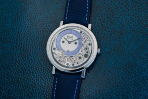 Piaget Altiplano Ultimate Automatic x Wristcheck with blue accents and openworked calibre 910P dial
